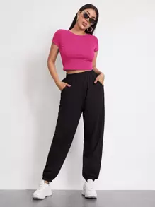 Muchica Camiseta corta de cuello redondo - Rosa Fucsia - Ver 5
