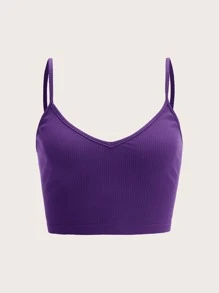 SHEIN EZwear Áo hai dây Gân đan màu trơn Giải trí - Màu tím - Xem 1