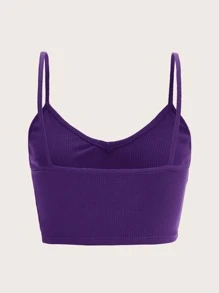 SHEIN EZwear Áo hai dây Gân đan màu trơn Giải trí - Màu tím - Xem 2