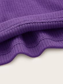 SHEIN EZwear Áo hai dây Gân đan màu trơn Giải trí - Màu tím - Xem 4