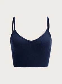 SHEIN EZwear Solid Rib-knit Cami Top - Navy Blue - View 1