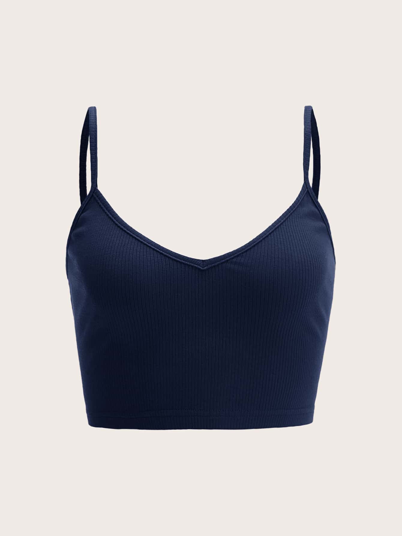 SHEIN EZwear Solid Rib-knit Cami Top - Navy Blue - View 1