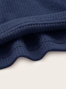 SHEIN EZwear Solid Rib-knit Cami Top - Navy Blue - View 4