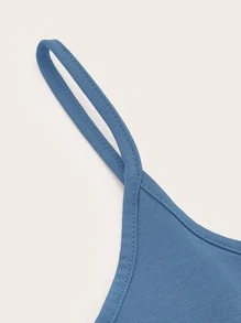 SHEIN EZwear Áo hai dây màu trơn Cơ bản - Màu xanh bụi bặm - Xem 4