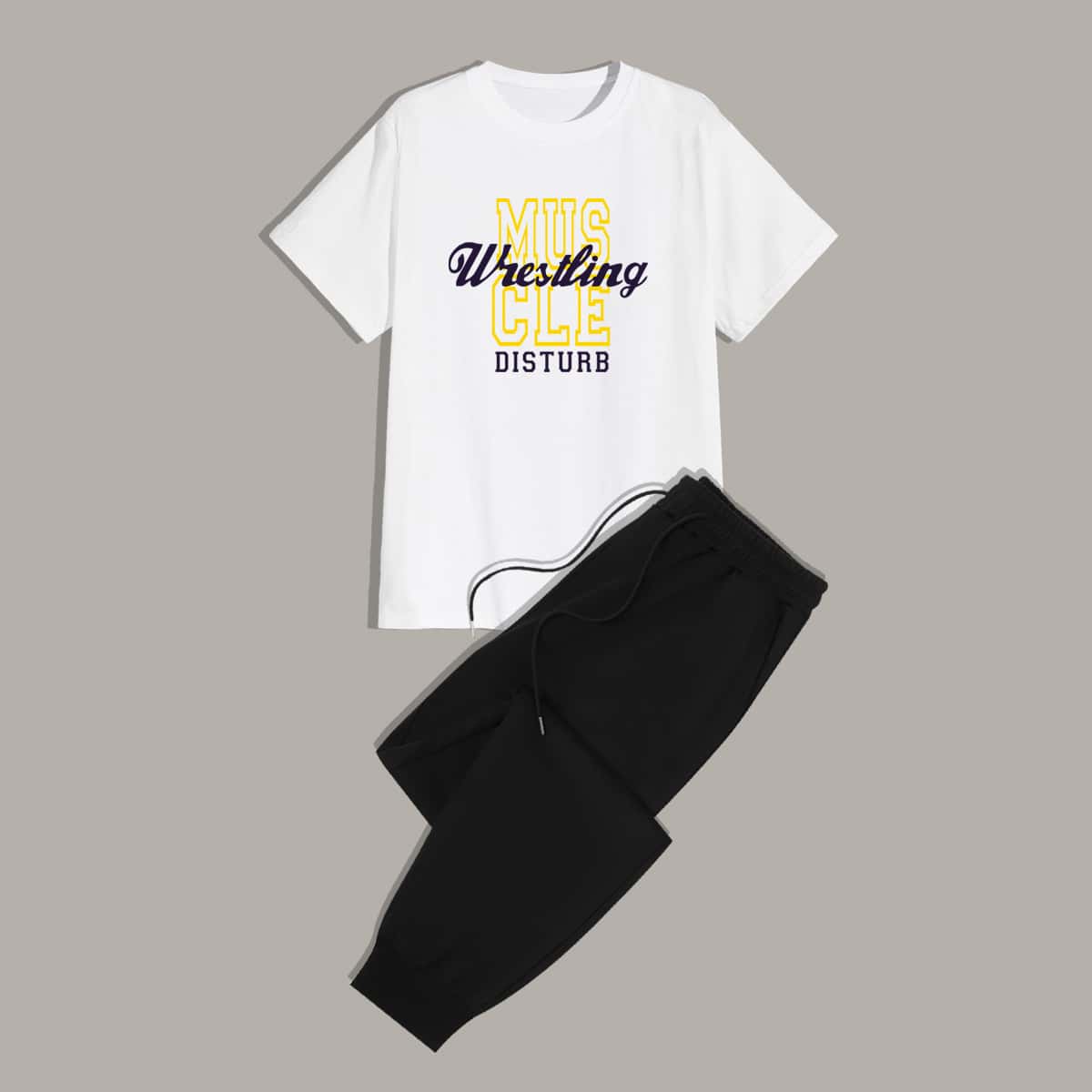 

Guys Letter Graphic Tee & Sweatpants, Black and white