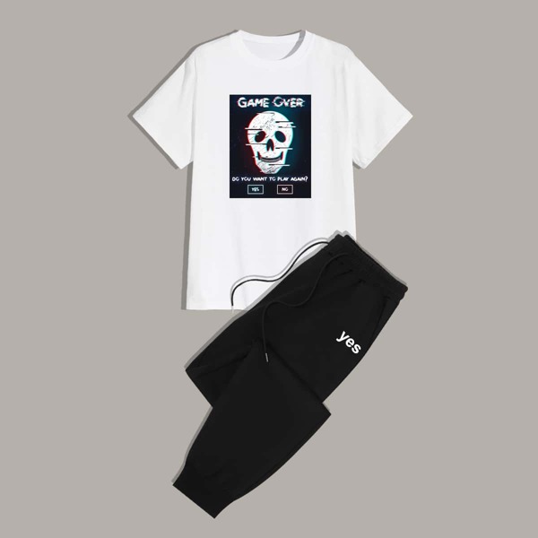 

Guys Skeleton Dialog Print Tee & Sweatpants, Black and white