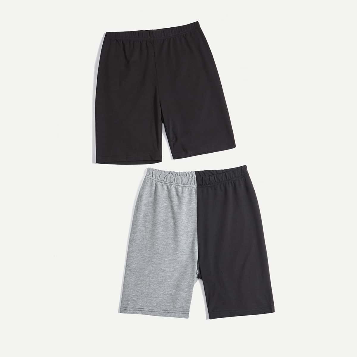 

1pc Solid Biker Shorts & 1pc Colorblock Biker Shorts, Multicolor
