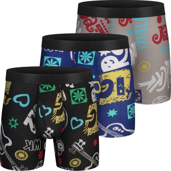 

Men 3pcs Allover Print Boxer Brief, Multicolor