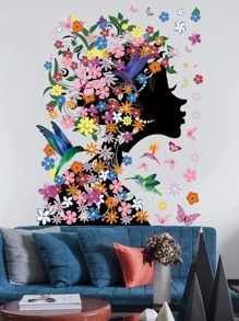 Flower Girl Print Wall Sticker, Modern Wall Art Decal For Home Decor - Multicolor - View 4