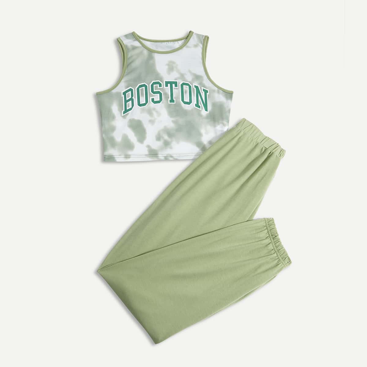 

Letter Tie Dye Tank Top & Sweatpants, Green