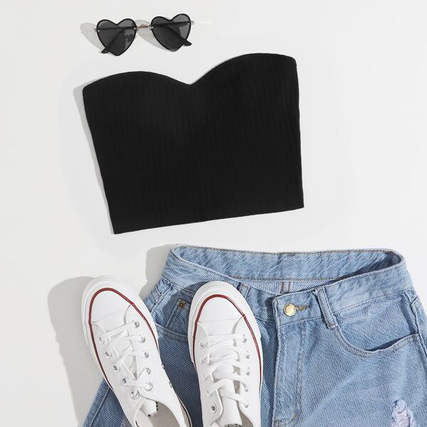 

Plus Rib-knit Tube Top, Black