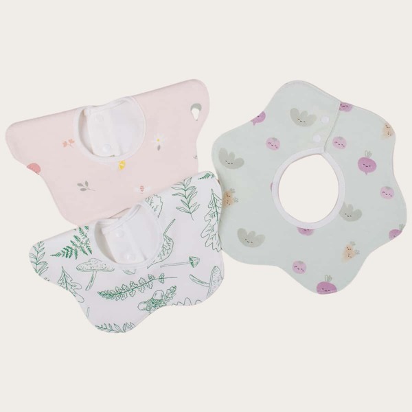 

3pcs Baby Plant Print Bib, Multicolor