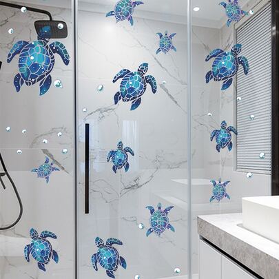 1set Sea Turtle Print Wall Sticker, Self Adhesive Wall Art Decal For Home Decor, Stickers, Wall Decal, Vinyl Decal For Home Decorations, Spring Decoration Items Refresh Your Home, Rama Decoration Stickers Gifts Birthday Graduation