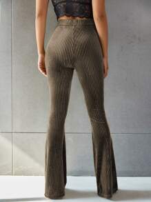 SHEIN EZwear Solid Flare Leg Velvet Pants - Mocha Brown - View 5