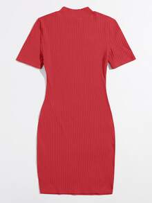 SHEIN BASICS Vestido De Punto Ajustado Sólido - Rojo - Ver 2