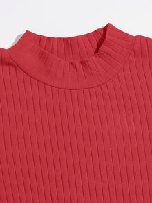 SHEIN BASICS Vestido De Punto Ajustado Sólido - Rojo - Ver 3