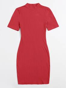 SHEIN BASICS Vestido De Punto Ajustado Sólido - Rojo - Ver 4