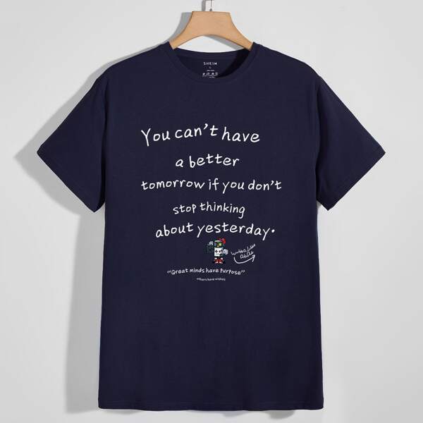 

Men Slogan Print Round Neck Tee, Navy blue