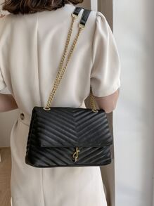 輕便商務休閒簡約金屬裝飾 V 字形翻蓋方形包適合青少年女孩女大學生、菜鳥和白領，非常適合辦公室、大學、工作、商務、通勤、戶外、旅行、郊遊 - 黑色 - 查看 2