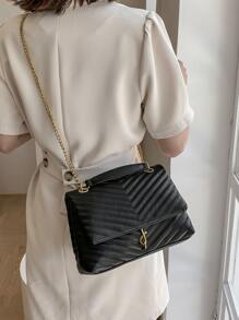 輕便商務休閒簡約金屬裝飾 V 字形翻蓋方形包適合青少年女孩女大學生、菜鳥和白領，非常適合辦公室、大學、工作、商務、通勤、戶外、旅行、郊遊 - 黑色 - 查看 4