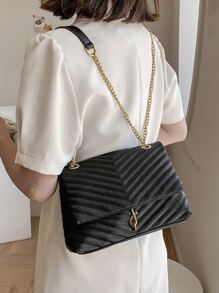 輕便商務休閒簡約金屬裝飾 V 字形翻蓋方形包適合青少年女孩女大學生、菜鳥和白領，非常適合辦公室、大學、工作、商務、通勤、戶外、旅行、郊遊 - 黑色 - 查看 6