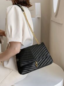 輕便商務休閒簡約金屬裝飾 V 字形翻蓋方形包適合青少年女孩女大學生、菜鳥和白領，非常適合辦公室、大學、工作、商務、通勤、戶外、旅行、郊遊 - 黑色 - 查看 7