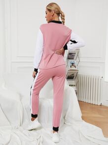 Bộ thời trang Dây rút giả Khối Màu Thể thao - Hồng - Xem 2