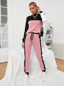 Bộ thời trang Dây rút giả Khối Màu Thể thao - Hồng - Xem 4