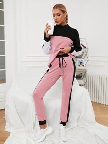 Bộ thời trang Dây rút giả Khối Màu Thể thao - Hồng - Xem 5