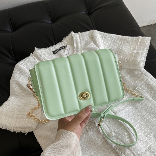 

Twist Lock Quilted Chain Crossbody Bag, Green