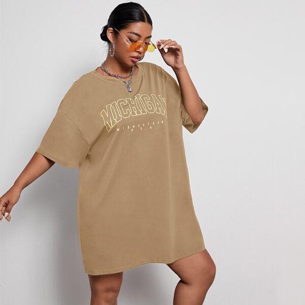 

Plus Letter Graphic Drop Shoulder Longline Tee, Apricot