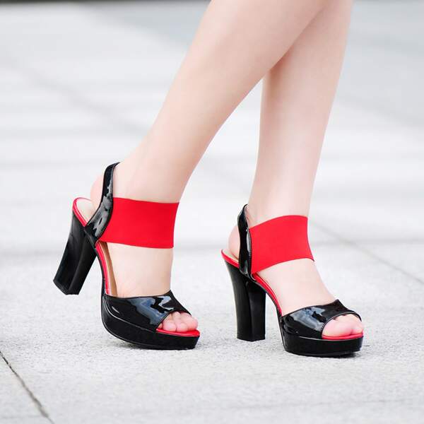 

Two Tone Chunky Slingback Pumps, Red