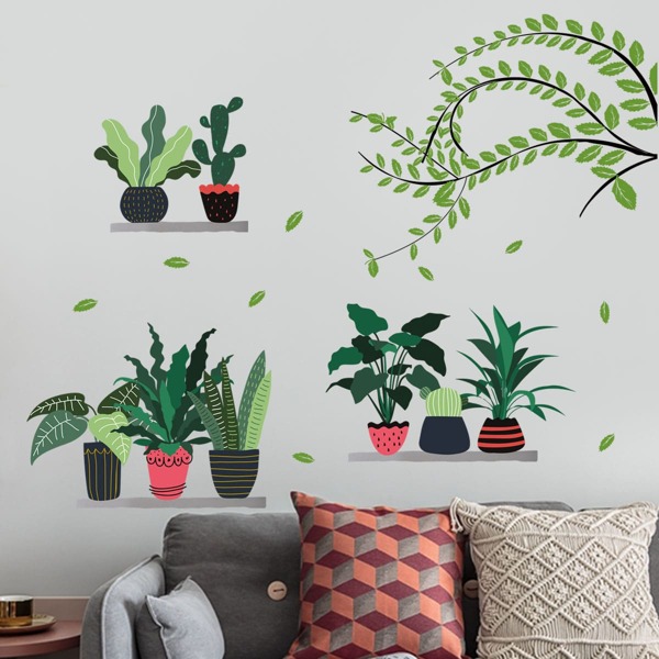 

1pc Plant Print Wall Sticker, Multicolor