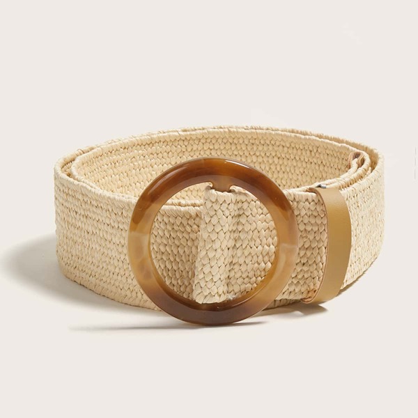

Round Buckle Woven Belt, Beige
