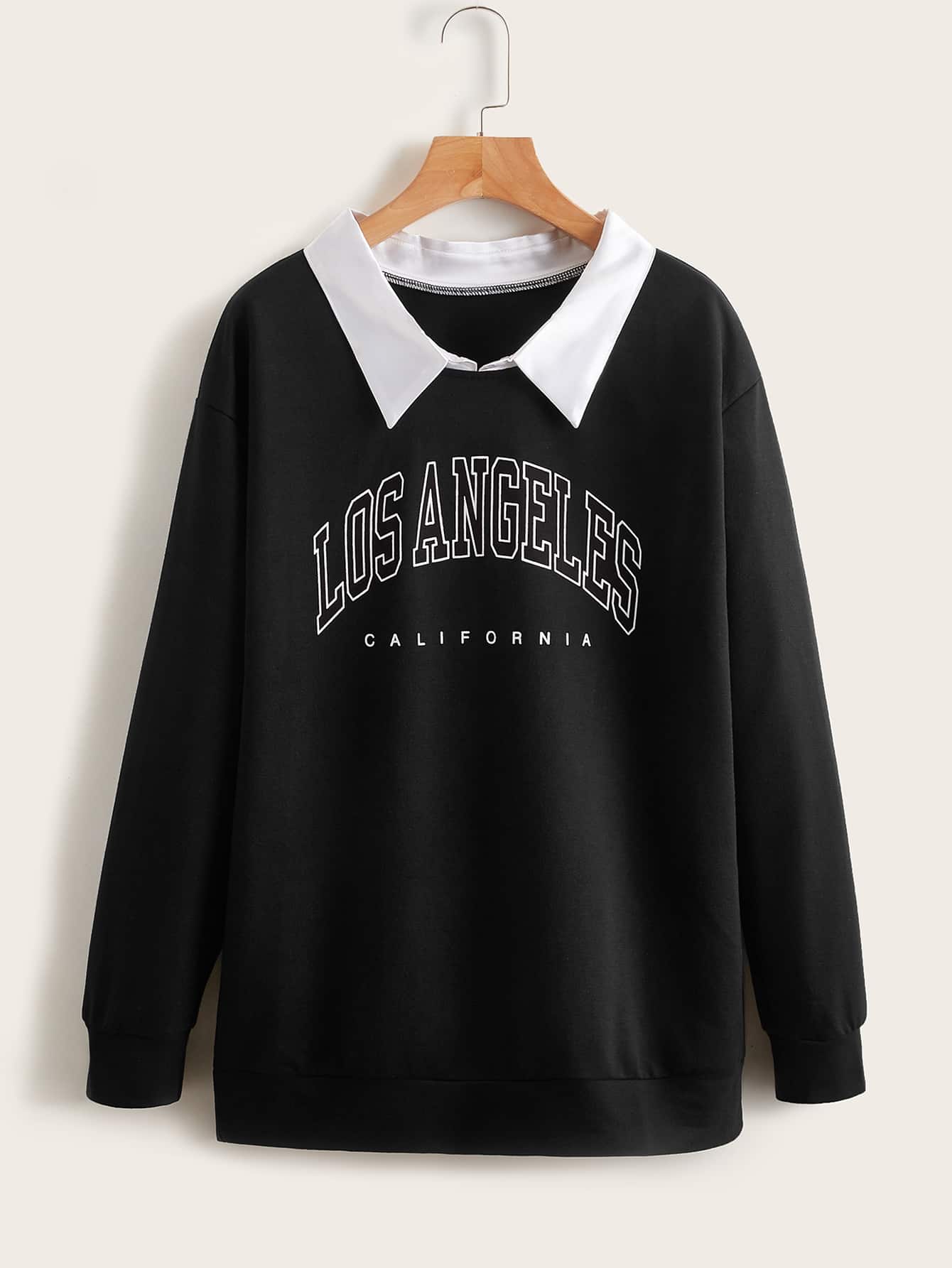 ¿¿Es Esto Lo Nuevo de Pullover de cuello en contraste con estampado de letra  ?? | ROMWE