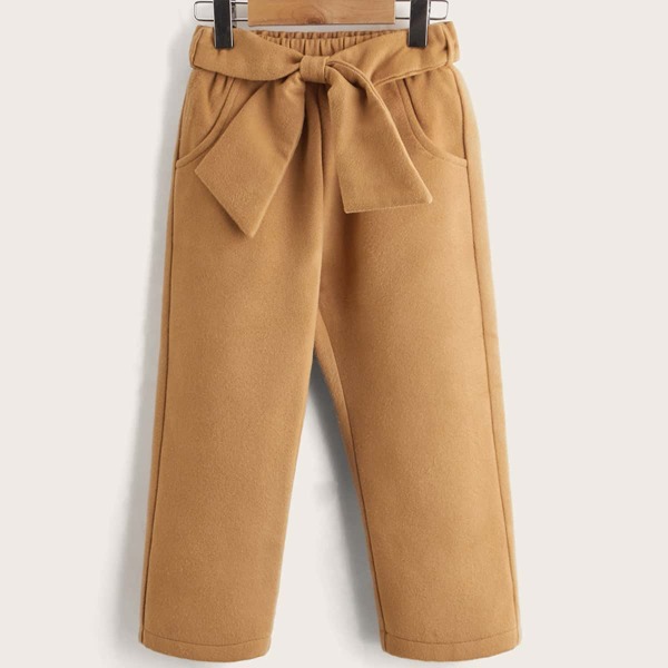 

Toddler Girls Elastic Waist Belted Pants, Camel