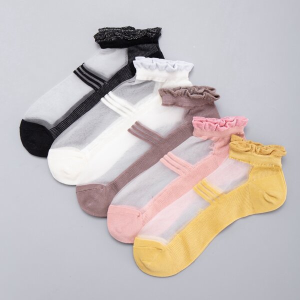 

5pairs Striped Ankle Socks, Multicolor