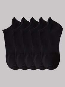 5pairs Men Solid Ankle Socks - Black - View 1