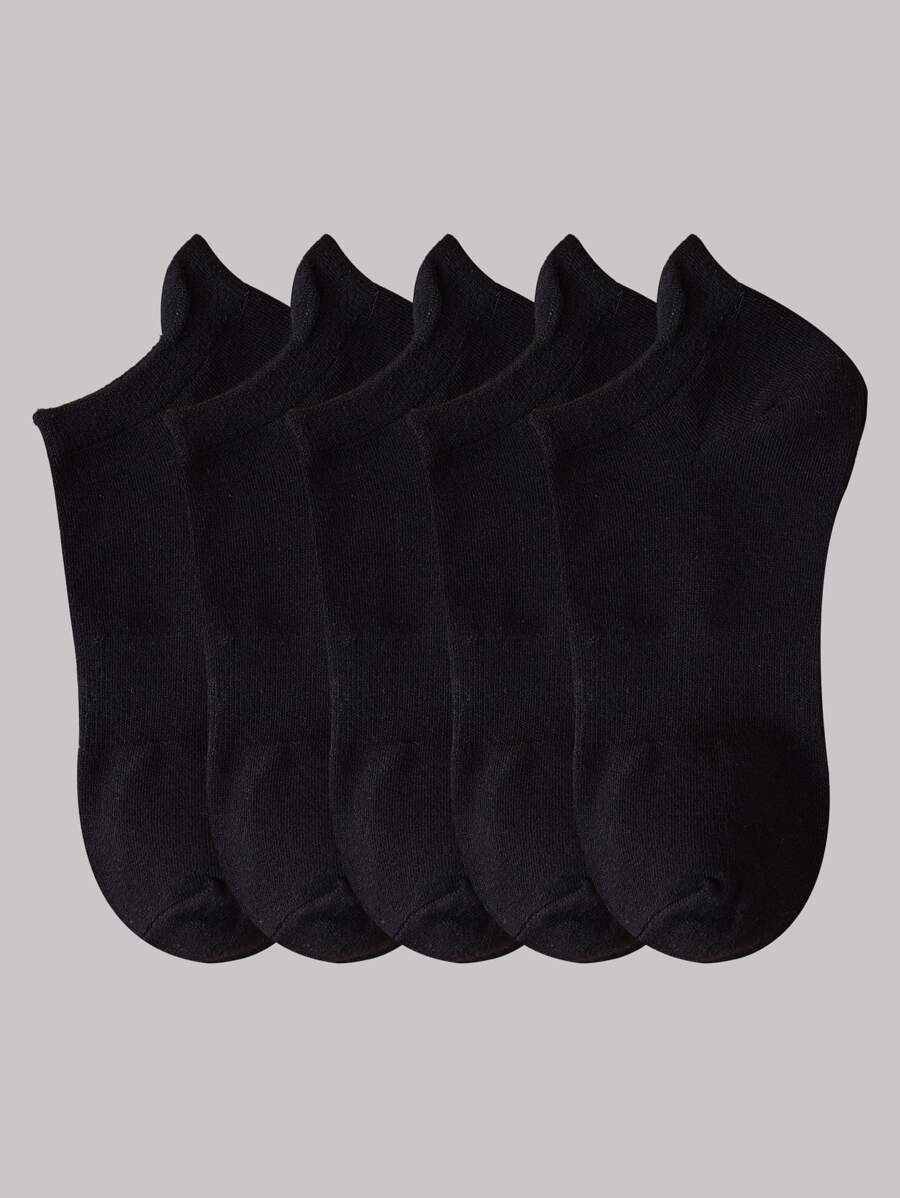 5pairs Men Solid Ankle Socks - Black - View 1