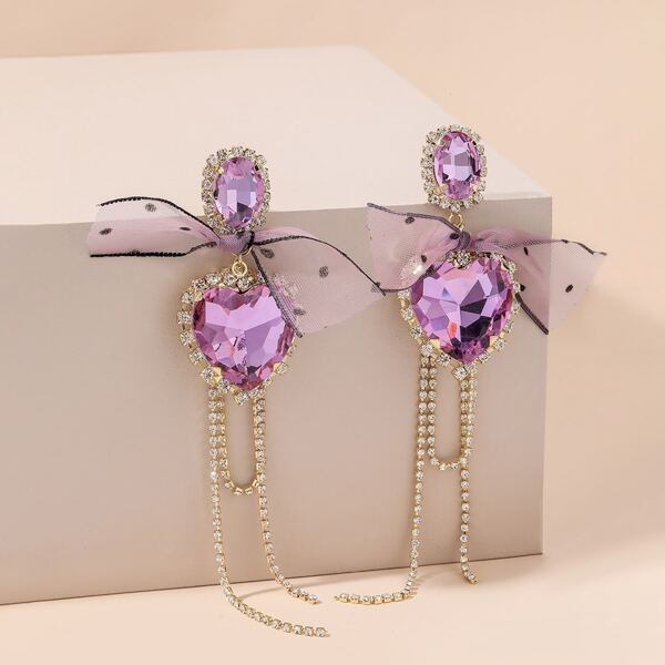 

Crystal Heart Decor Drop Earrings, Purple