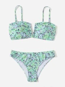 Floral V Wired Bikini For Summer Beach - Multicolor - View 1