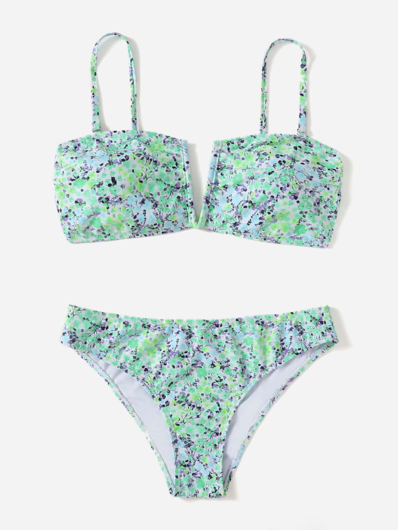 Floral V Wired Bikini For Summer Beach - Multicolor - View 1