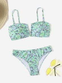 Floral V Wired Bikini For Summer Beach - Multicolor - View 4