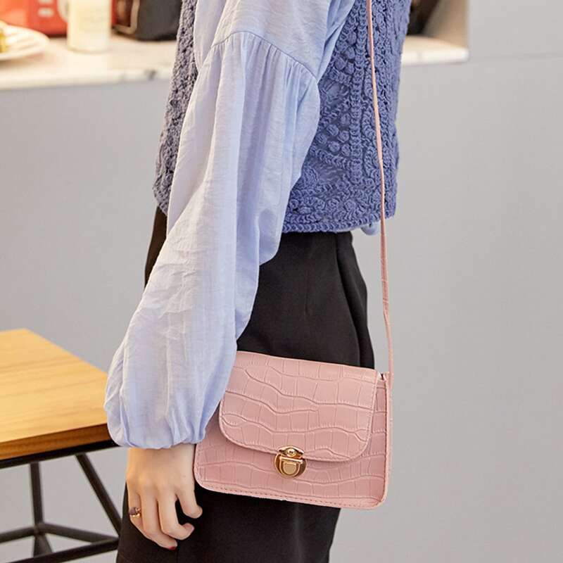 

Croc Embossed Flap Crossbody Bag, Pink