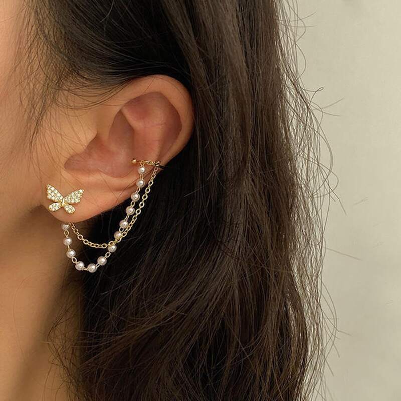

2pcs Butterfly Design Earrings, Gold