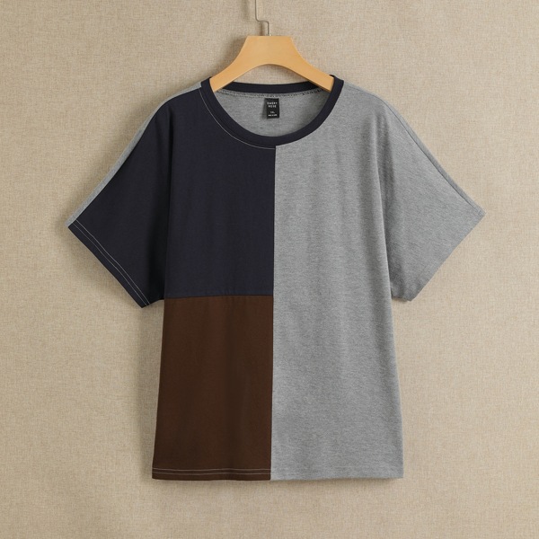 

Plus Color-block Batwing Sleeve Tee, Multicolor