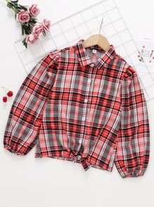 Niñas Blusa de cuadros bajo con nudo - Multicolor - Ver 1