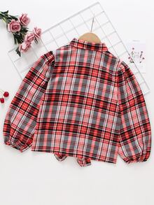 Niñas Blusa de cuadros bajo con nudo - Multicolor - Ver 2