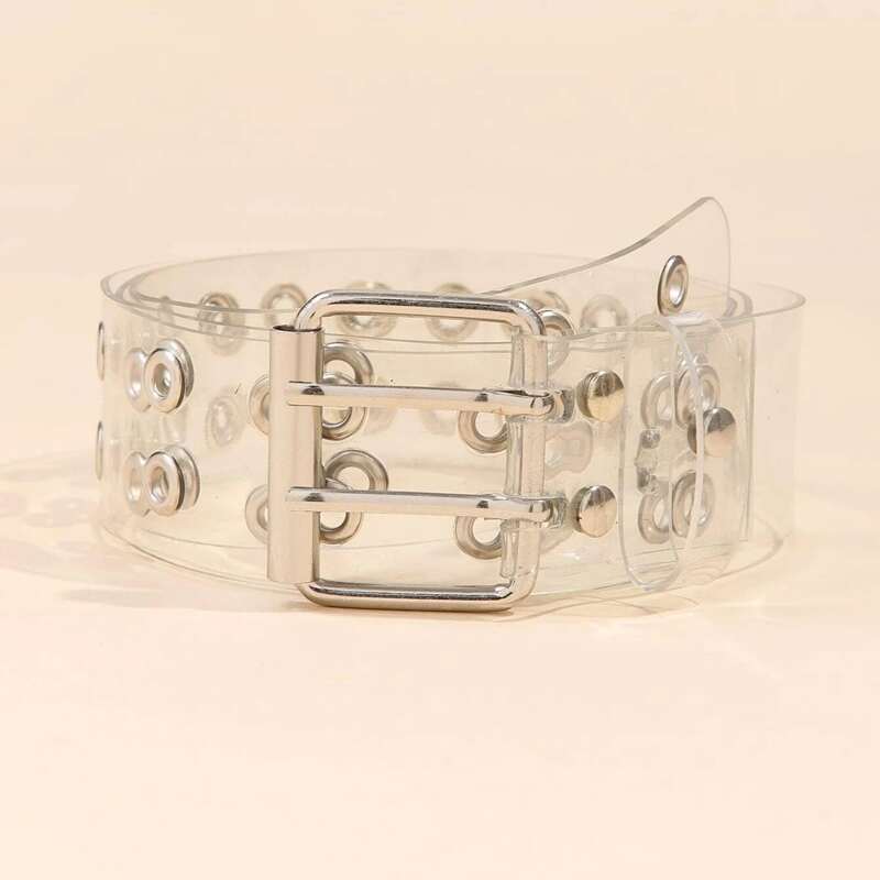 

Eyelet Decor Buckle Belt, Clear