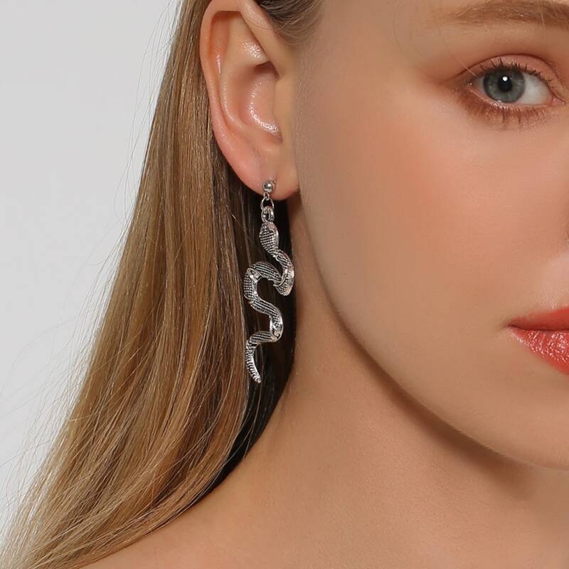 

Snake Design Earrings, Silver